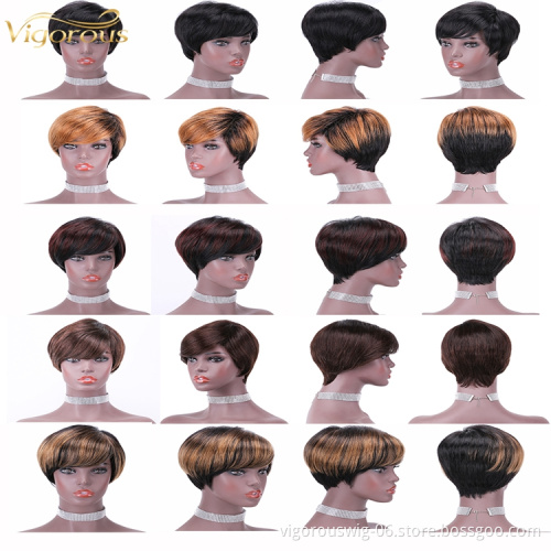 Wholesale private label short glueless cheap inch bob pixie cut brazilian straight black 100% real human hair wig black women